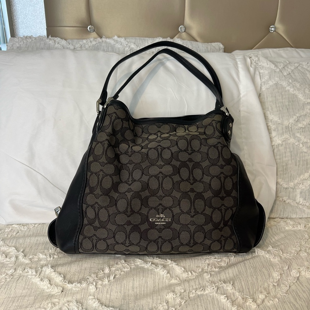 Coach Signature Black Edie Shoulder Bag